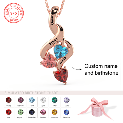 1 Stück S925 Sterling Silber Geburtsstein Halskette, personalisierter Familiengeburtsstein, Muttertags Geschenk, personalisierter Name und Edelsteinfarbe für Frauen Geburtstag, Jahrestag und Valentinstag