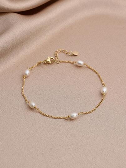 1 st 18K guldpläterad fotlänk med naturlig pärla för kvinnor, vår/sommar