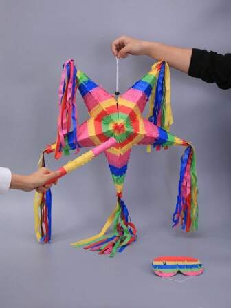 1 pieza Piñata en forma de estrella grande, auténtica y plegable para fiestas de cumpleaños, incluye 1 palo y 1 máscara, Navidad
