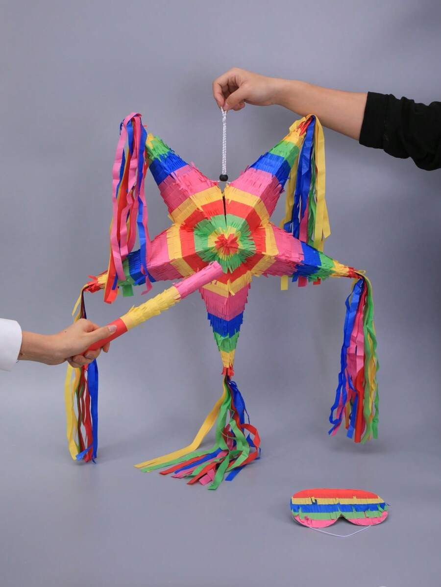 1 Stück große authentische handgemachte faltbare Stern-Piñata für Geburtstagspartys, inklusive 1 Stange und 1 Maske, Weihnachten