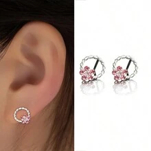 時尚925純銀六爪扭曲明亮寶石與銀色耳釘女友、女人、女士禮物2件套 - 銀色 - 查看 4