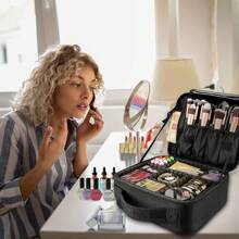 Travel Makeup Bag 10.4 Inches Makeup Train Case Portable Artist Cosmetic Bag With Adjustable Dividers For Cosmetics Makeup Brushes Toiletry Jewelry Digital Accessories Black Makeup Organizer For Christmas Gift - 黑色 - 查看 3