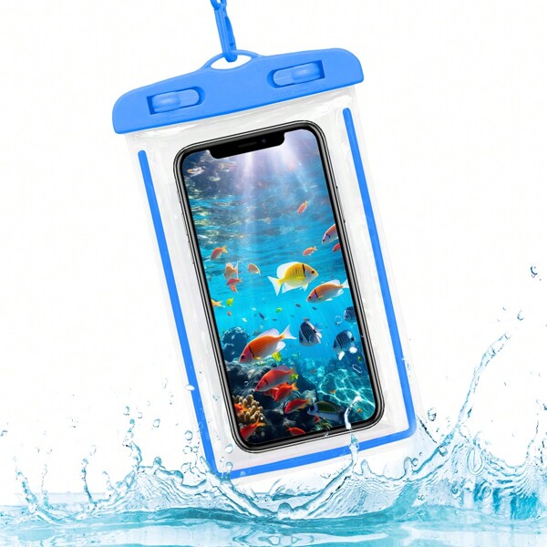 1 pieza Bolsa impermeable de PVC con pantalla táctil fluorescente para actividades al aire libre, visión nocturna y cuerda colgante, esenciales de playa, accesorios de playa, flotador de piscina