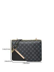Mới Phong Cách Vintage Monogram Vuông Nhỏ Túi Đeo Ngang Có Dây Xích Và Nắp Cho Nữ Túi Đeo Vai Thời Trang - màu đen - Xem 2