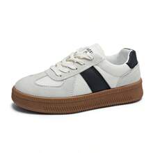 Women's Breathable, Comfortable, Lightweight, Fashionable, Slip-Resistant, Casual Sneakers With Pu Leather And Mesh Upper, Lace-Up Design, Easy-To-Wear Outdoor Shoes, Spring - Black - View 7