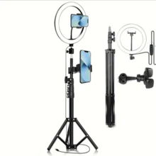 Đèn LED selfie vòng 8 inch có chân đế ba chân & giá đỡ di động, hoàn hảo cho bạn xem phim & phát trực tiếp - Đen và trắng - Xem 2