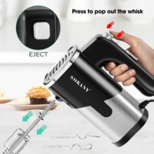 電動手持攪拌機，具有射出和加速模式，配有不銹鋼打蛋器和揉麵鉤，輕鬆打發麵團和奶油 - 黑色 - 查看 8