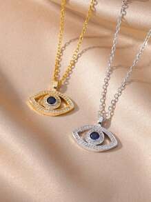 Colar com pingente de zircônia e mau-olhado, 1 peça, para mulheres, aço inoxidável, cor dourada, 2025, joia turca da sorte, presente estético