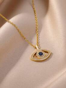 Colar com pingente de zircônia e mau-olhado, 1 peça, para mulheres, aço inoxidável, cor dourada, 2025, joia turca da sorte, presente estético