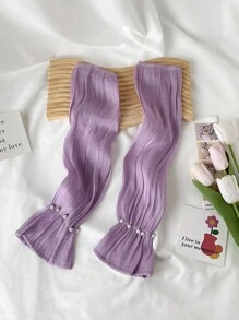 1pair Women's Multicolor Wide-Brimmed Sun Protection Ice Silk Sleeves With Pearl Embellishment, Perfect For Daily Wear And Travel Outfits In Summer