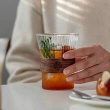 Vertikale Glas Kaffeetasse, hochwertiges Borosilikatglas, dickwandige Teekasse, mit Holzfaser-Isolationsschicht, kann auch als Milch- oder Getränkebecher verwendet werden - Transparent - Übersicht 5