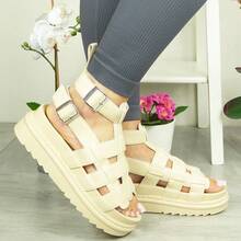 Ladies Gladiator Sandals Flatform Strappy Womens Summer Buckle Comfy Shoes Size - Beige - View 3
