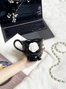 1pc 350ml High-End Camellia Ceramic Mug, Exquisite Design Tea Cup For Afternoon Tea Or Coffee, Gift Or Souvenir Back To School