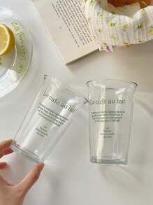 1個350ml粉紅字母印花透明玻璃杯高翻口無蓋設計適合牛奶、咖啡、茶、節日禮物、商用冷沖泡杯 - 粉色 - 查看 11