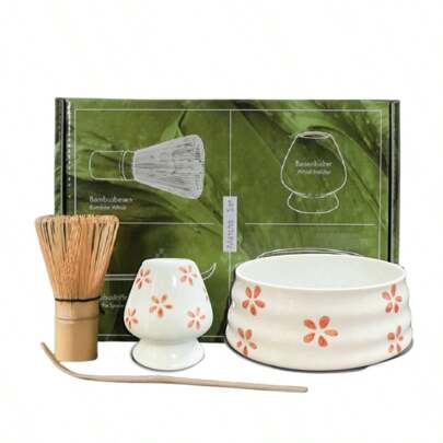 4 pièces/Set Avec Porte-Outils, Ensemble à Thé Matcha Facile à Nettoyer, Comprenant Bol, Fouet, Cuillère, Excellent Cadeau Pour Cérémonie, Décoration de Style Japonais Traditionnel Retour à l'École