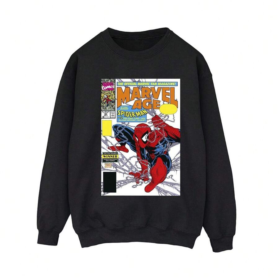 Marvel Suéter para mujer con cubierta de cómic de Spider-Man de época (negro) - Negro - Ver 1