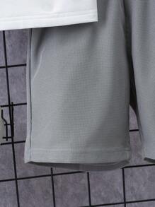 3pcs/Set Tween Boy Casual Solid Color Patchwork 2 In 1 Short Sleeve Top And Shorts With Crossbody Bag, Spring/Summer - Grey - View 6