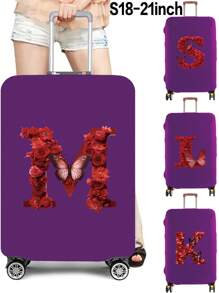 Capa protetora para compartimento de bagagem de 18-21 polegadas, 1 peça, anti-riscos, acessórios de viagem, alta elasticidade, à prova d'água, antiincrustante, capa para carrinho, nome inicial, 26 letras, padrão, adequada para viagens ao ar livre, bolsa para escola, acessórios escolares, material escolar
