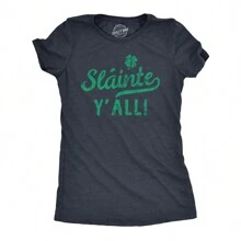 Womens Slainte Yall T Shirt Funny St Paddys Day Parade Good Health Toast Tee For Ladies Funny Womens T Shirts Cute Vintage Fashion Casual Ladies T-Shirt Gift - 希瑟海軍藍 - 查看 1