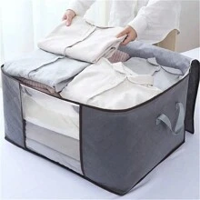 1pc Large Storage Bag Organizer Clothing Storage Container With Handle, For Bedding, Quilt, Clothes, Closet, With Clear Window Zipper