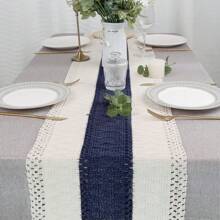 1pc Boho Table Runner  Macrame Table Runners For Home Decor Cream & Brown Macrame Table Runner With Tassels For Boho Dining Bedroom Decor Rustic Bridal Shower