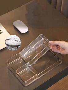 1个/4个/5个/6个装极简桌面抽屉收纳盒，带分隔板，适合收纳宿舍文具和日常用品，透明可堆叠收纳盒，多种尺寸可选，实用桌面整理盒 - 透明 - 查看 5