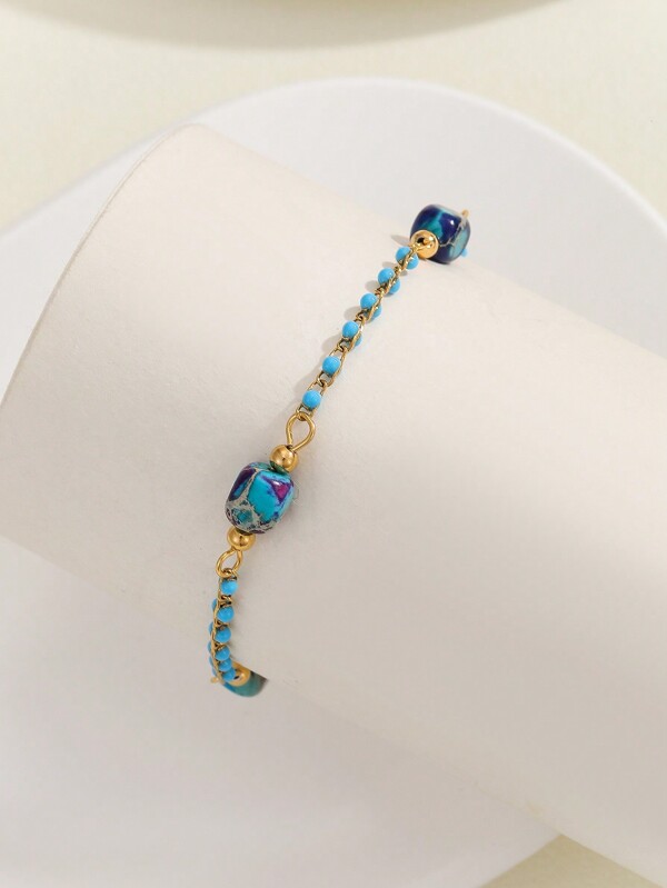 1pc Fashion New Boho Style Blue Stone Charms Stainless Steel Bracelet Jewelry Gift For Women Girl