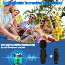 Professional Wireless Lavalier Lapel Microphone Compatible With IPhone, IPad - Cordless Omnidirectional Condenser Recording Mic For Interview Video Podcast Vlog - Black - View 3