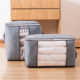 1pc Large Storage Bag Organizer Clothing Storage Container With Handle, For Bedding, Quilt, Clothes, Closet, With Clear Window And Durable Zipper