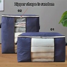 1pc Large Storage Bag Organizer Clothing Storage Container With Handle, For Bedding, Quilt, Clothes, Closet, With Clear Window Zipper