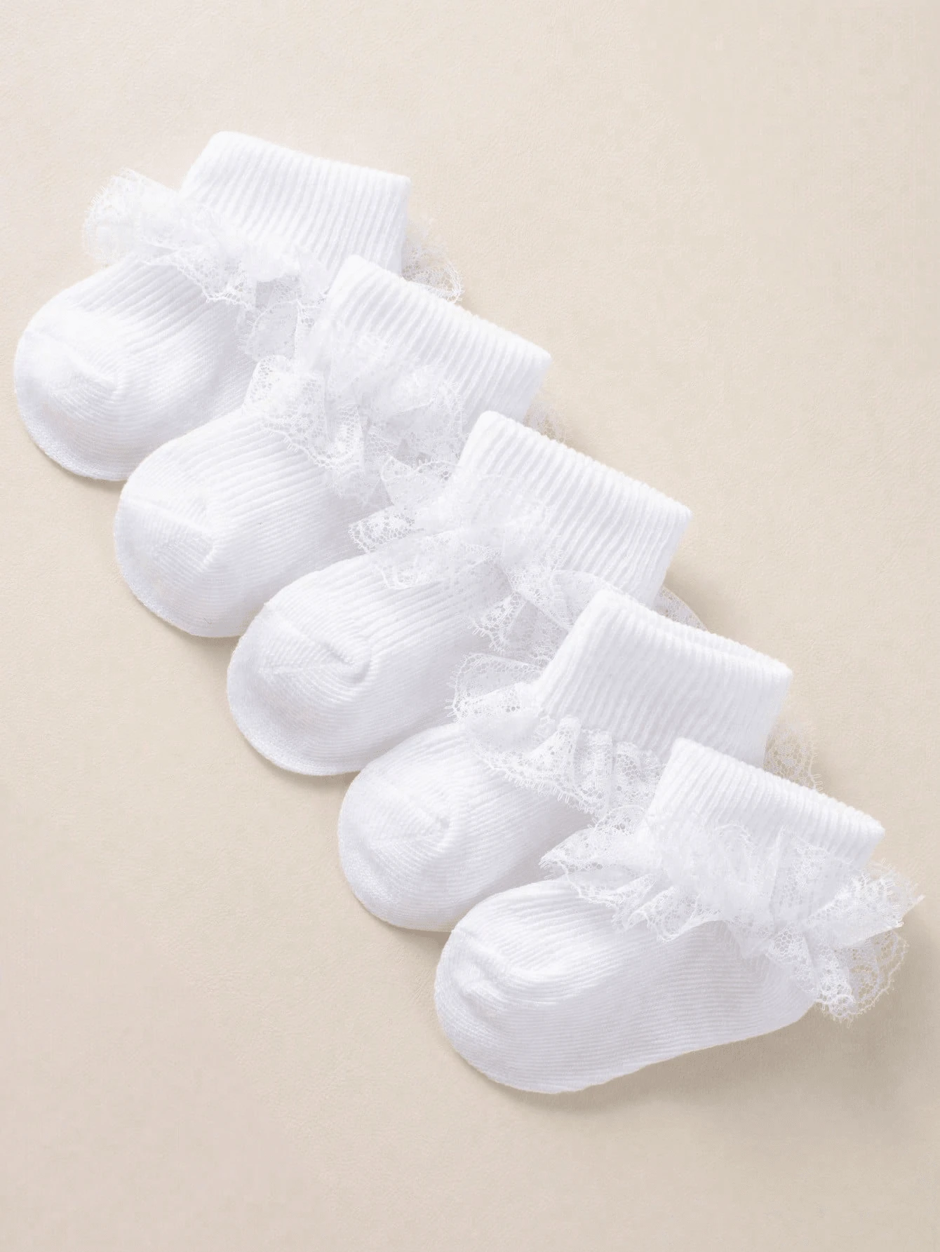 5 pares de calcetines para lactantes y niños pequeños con ribete de encaje blanco, calcetines de princesa, diseño de malla ligeros y transpirables con cuello vuelto, ideales para uso diario