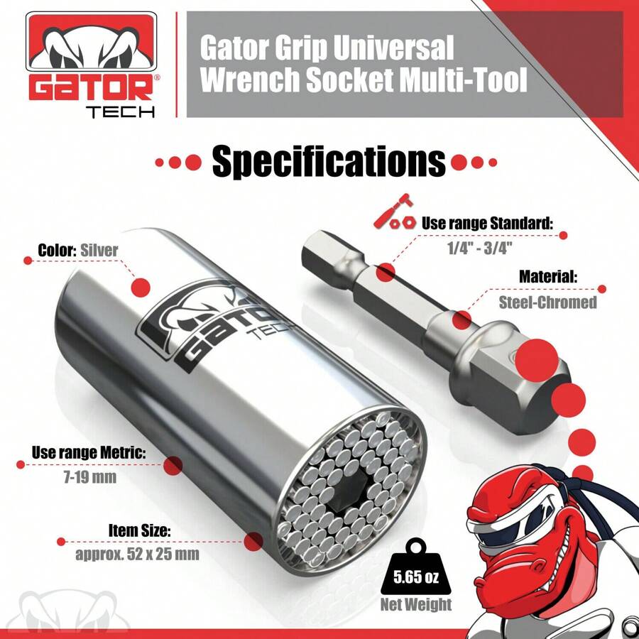 Gator Tech Universal Socket Ratchet Wrench Magical Power Grip Multi