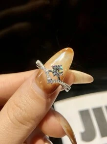 ESBERRY A Moissanite Rhinestone Engagement Wedding Band Eternity  Ring Promise Ring Anniversary Ring S925 Sterling Silver Rings Luxury Jewelry Gifts For Women Bridal Jewelry