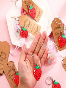 Llaveros con forma de fresa como recuerdos para invitados de fiesta de cumpleaños, bolsas blancas de regalo, etiquetas de agradecimiento, recuerdos con tema de frutas para fiestas, Navidad