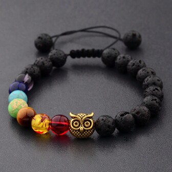 7 Chakra Men Women Adjustable Bracelet Owl Bedas Natural Volcanic Lava Stone Bracelet Jewelry