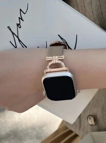 1pc Women Metal & Leather Watch Band Compatible With Apple Watch 8/7/SE/6/5/4/3/2/1, Suitable For Watch Dials 38mm/42mm/44mm/41mm/45mm/49mm/40mm (Watch Not Included)