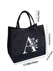 1PC Black Linen Handbag With White Flower Butterfly Letter Print Design,Simple And Elegant,Personalized Bridesmaid Wedding Gift Bag, Makeup Bag,Travel Simple Storage Bag,Solid Color Cosmetics Wallet,Large Capacity Travel Makeup Bag: The Perfect Match For Outdoor Beauties! Suitable For Weddings,Birthdays,Beaches,And Holidays - Black - View 8
