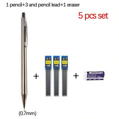 金属自动铅笔，适合学生书写、素描和绘画 - 0.3/0.5/0.7/0.9mm 铅芯
