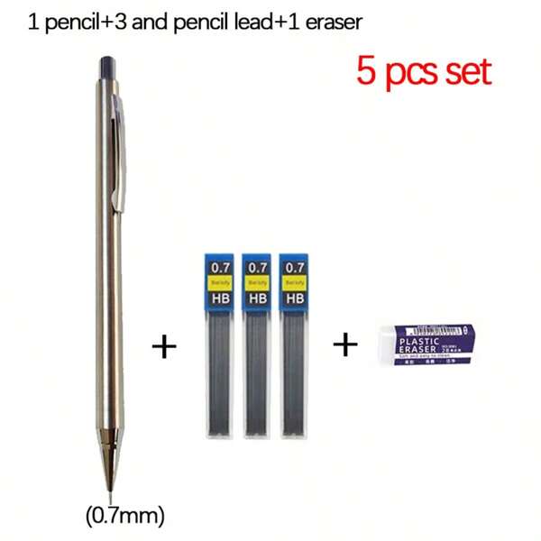 Crayon mécanique en métal, simple pour l'écriture, l'esquisse et le dessin des étudiants - mines de 0,3/0,5/0,7/0,9 mm
