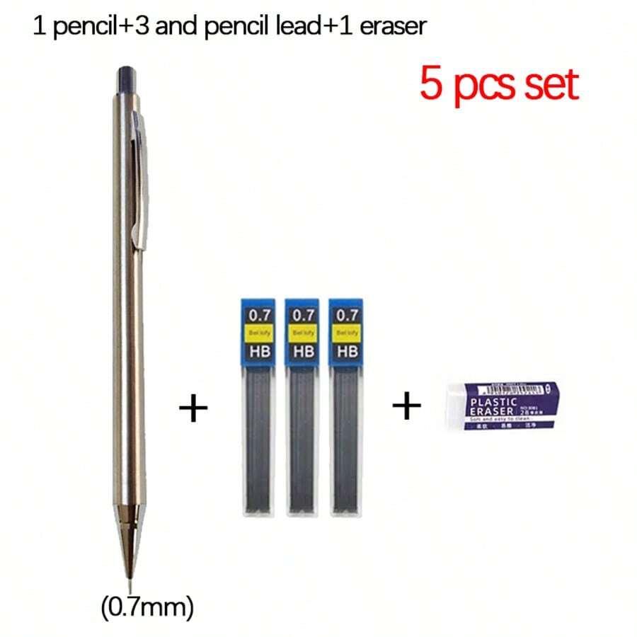 金属自动铅笔，适合学生书写、素描和绘画 - 0.3/0.5/0.7/0.9mm 铅芯 - 0.7mmset - 查看 1