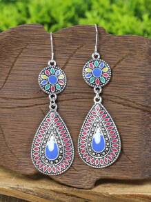 TopHanqi 1對復古風水彩色合金垂墜式女士耳環，適用於日常穿搭、工作、舞臺表演和街頭時尚配飾 - 彩色 - 查看 17