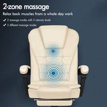 ELFORDSON Office Chair With 2-Point Massage Function, Computer Desk Chair With Footrest, High Back 150° Recliner Tilting Function PU Leather, Black - 米色 - 查看 4