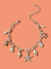 1 pezzo Cavigliera da donna con charm a forma di stella marina e conchiglia, serie Ocean argento
