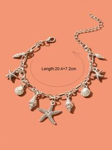 1 pezzo Cavigliera da donna con charm a forma di stella marina e conchiglia, serie Ocean argento