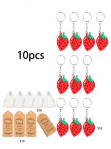 Llaveros con forma de fresa como recuerdos para invitados de fiesta de cumpleaños, bolsas blancas de regalo, etiquetas de agradecimiento, recuerdos con tema de frutas para fiestas, Navidad