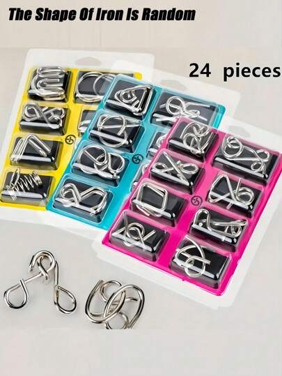 24PCS/8pcs Metal Brain Teaser Puzzle Toy For Children, Metal Educational Toy Brain Teaser Unlock Parent-Child Interactive Games, Exercise Children's Thinking Ability, Improve Their Hands-On Ability, And Prepare A Perfect Educational Birthday Gift For Children,Games,Puzzle,Game,Games,Game,Puzzle,Color>Brain Game,Magnetic Chess Game,Stocking Fillers Kids