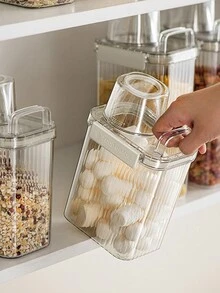 1pc Sealing Jar With Measuring Cup For Grains, Snacks, Moisture-Proof, Insect-Proof, Mildew-Proof, Flour Container In Light Green And White Colors (1300/1800ml) - Green - View 4