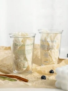 1個350ml粉紅字母印花透明玻璃杯高翻口無蓋設計適合牛奶、咖啡、茶、節日禮物、商用冷沖泡杯 - 粉色 - 查看 3