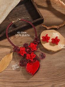 誇張多層手工重工編織歐洲、非洲和波西米亞風格時尚復古鋁線、亞克力質地派對假日項鍊和耳環