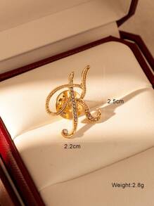 1入 - 26英文字母鑲鑽合金胸針，時尚多用途領夾 - 金黃色 - 查看 18